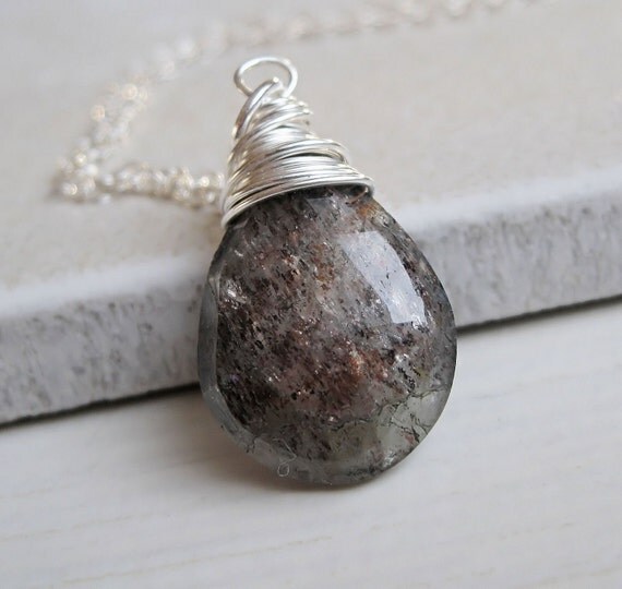 Aquamarine Necklace - Sterling Silver,   Teadrop Necklace,  Handmade Jewelry,  Moss,     March Birthstone, Aquamarine Jewelry