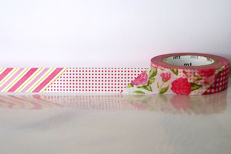 Vintage Style mt ex RED Stripe Gingham Floral Washi Tape 15mm Japanese Masking Tape - PrettyTape