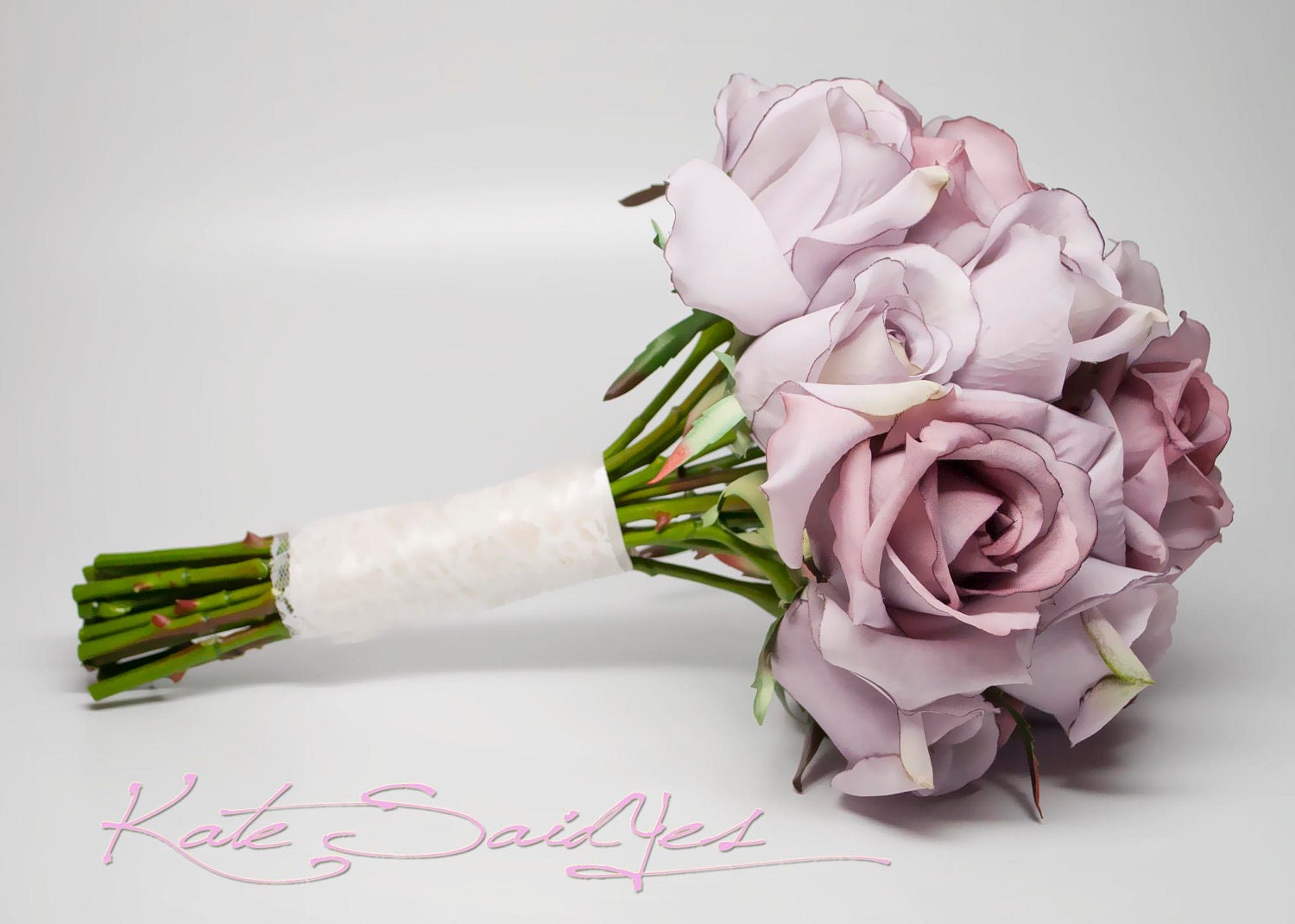 Wedding Bouquet Lavender Rose and Lace Silk Bridal Bouquet