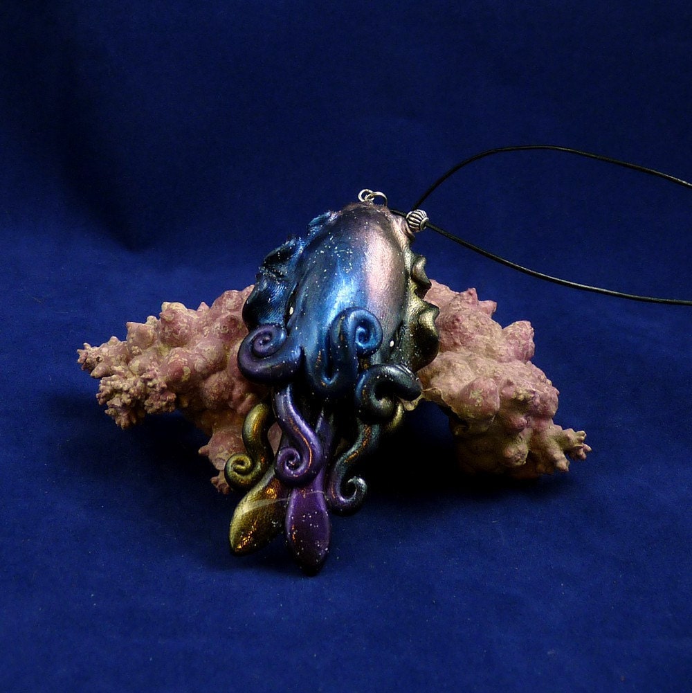 Deep Space Cuttlefish Necklace - Handmade Polymer Clay Jewelry