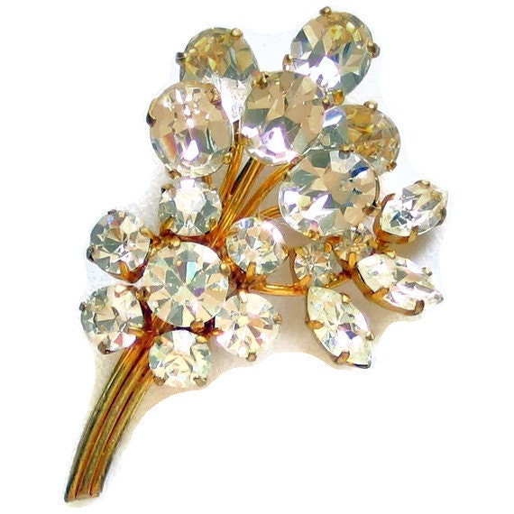 Vintage Rhinestone Flower Spray Brooch Pin