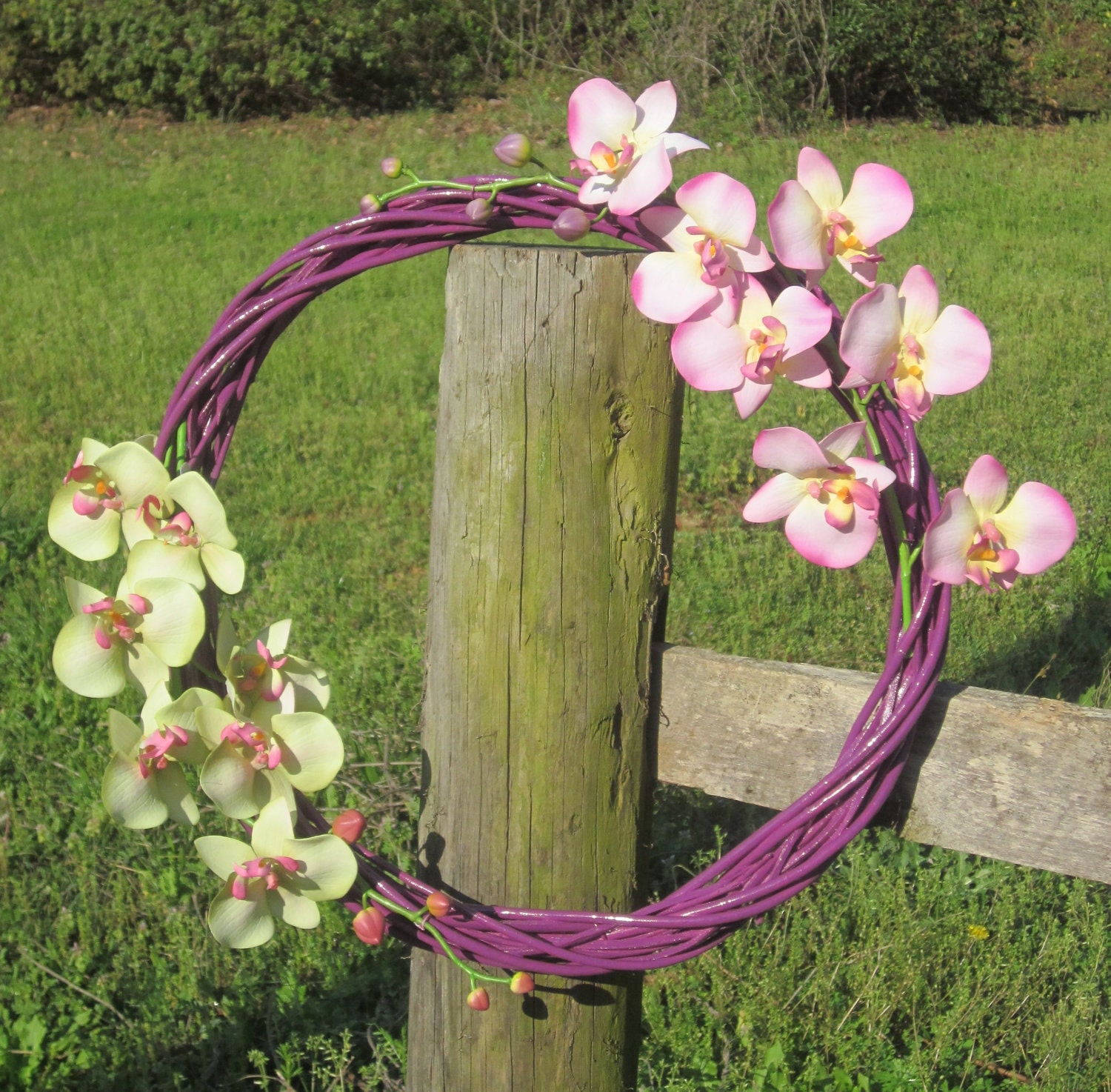 Purple Willow Wreath with Orchids