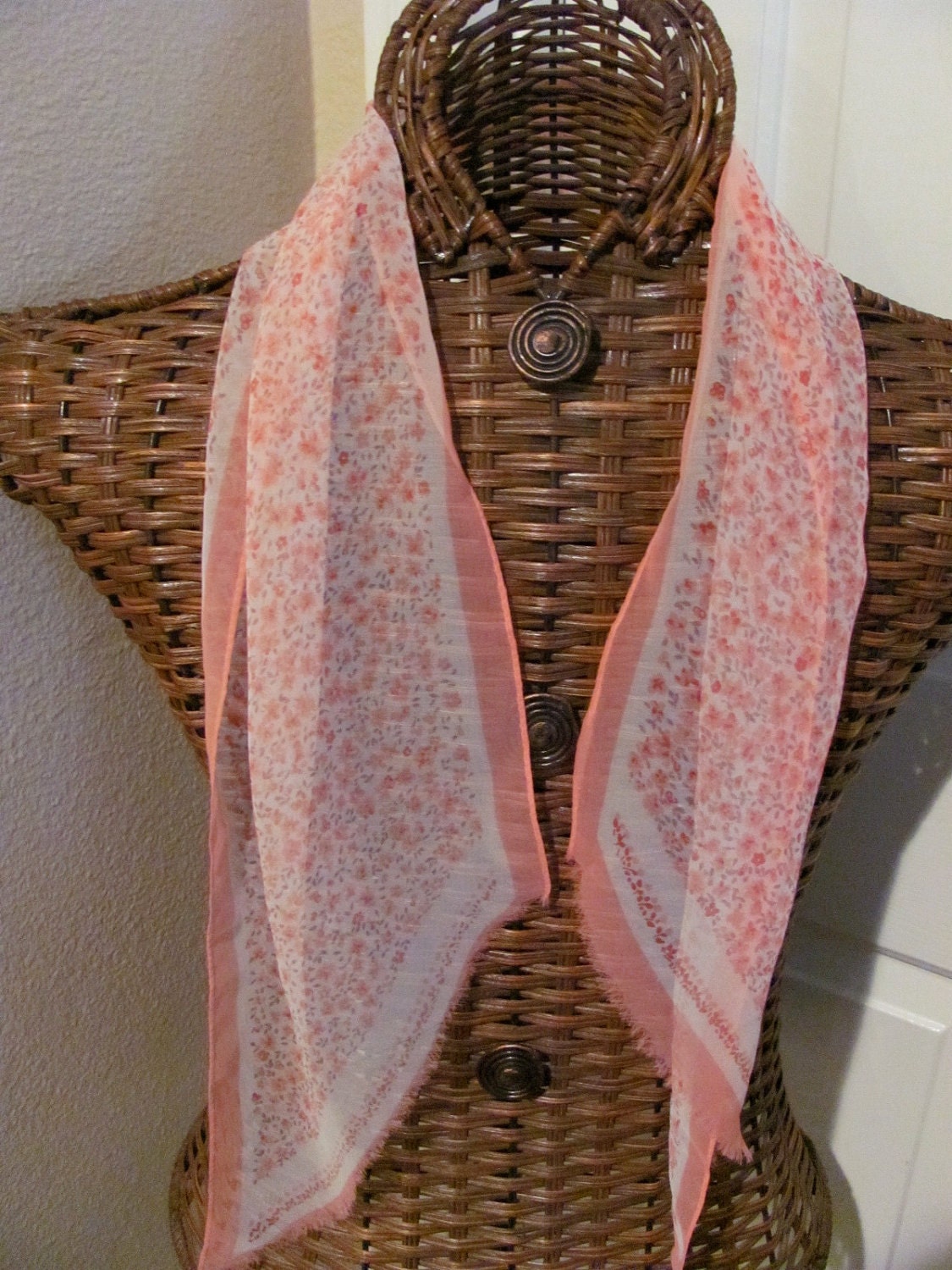 vintage pink white floral sheer nylon scarf 9 (etsy)