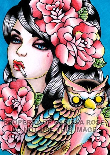 Owl Tattoo Flash Portrait Taken For Granted Art Print By Carissa Rose 5x7