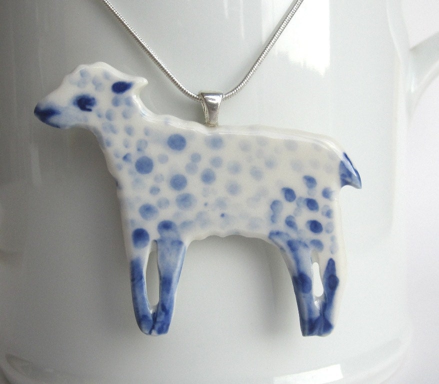 Lamb necklace - Handpainted Blue Delft Porcelain