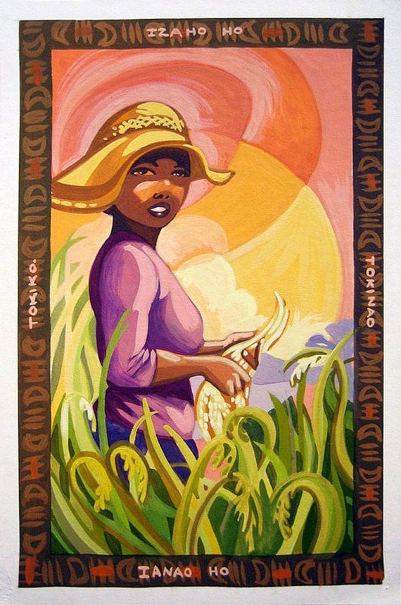 Art print, woman, rice harvest, 8"x10" PRINT, "TRUST"