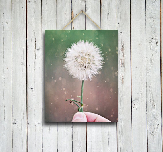 Token of Affection - 11x14 in. Romantic print - Dandelion print -Green decor - Green home decor - Shabby chic - Love decor.