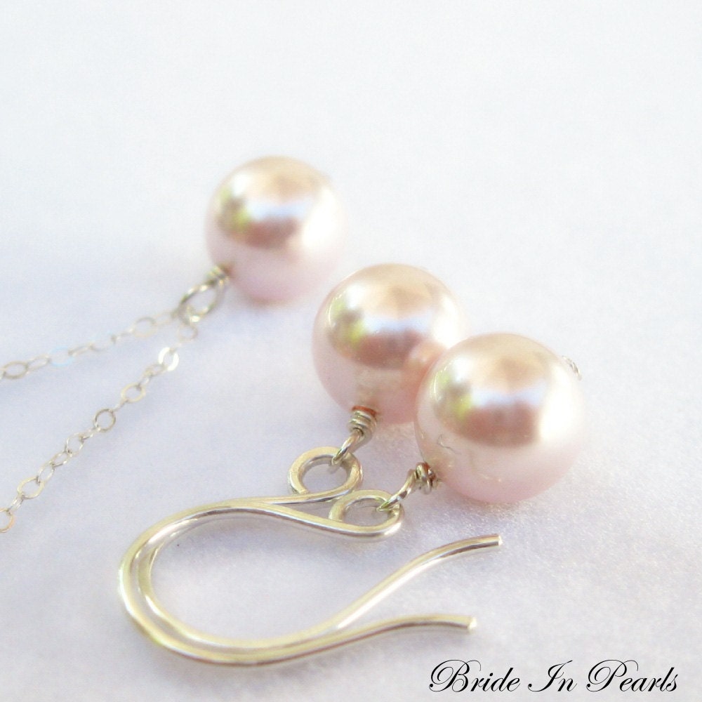 Bride in Pearls - necklace and earring set in rosaline, custom colors available