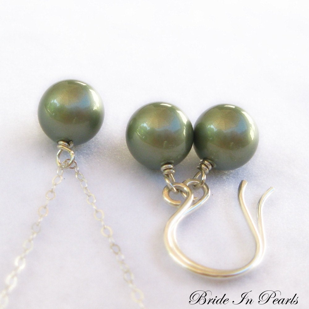Bride in Pearls - necklace and earring set in Powder Green, custom colors available