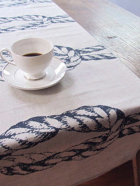 Square Knot Linen Table Runner, printed in Midnight & ready to ship