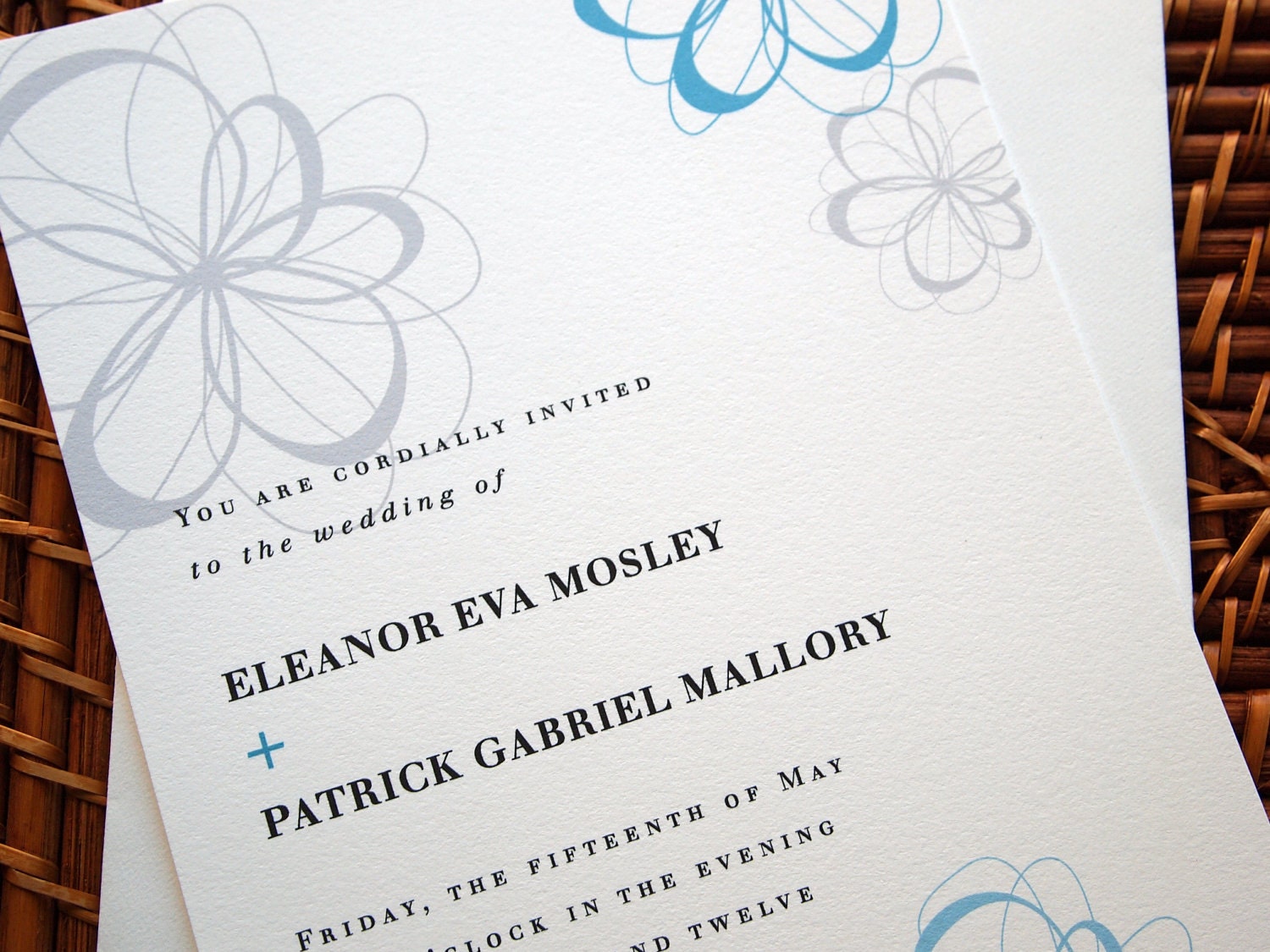 SAMPLE Tiffany Aqua Blue and Gray Silver Wedding Invitations Suite with 