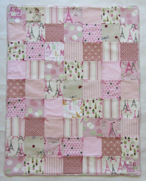 Baby Girl Blanket Hand Embroidered Custom Heirloom Quilt by Dolce Dreams