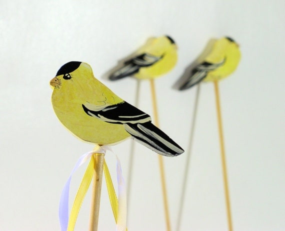 Great gift idea from LRStudio Plant Table Marker Yellow Goldfinch Garden Decor
