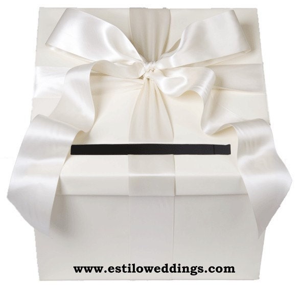 Plain Ivory Wedding Gift Card Box with Ivory Satin Ribbon