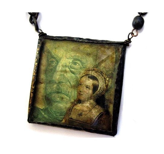 The Fearless Kiss Kidnapper. Rustic Gypsy Collage Necklace.