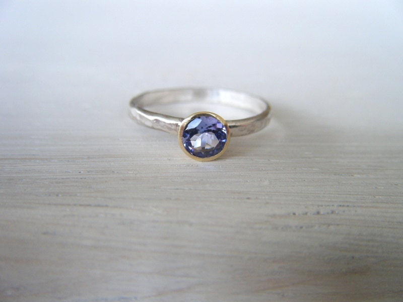Tanzanite Silver and 10kt Gold Ring Size 5 1/2
