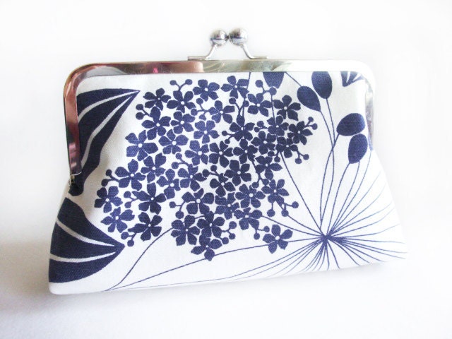 Navy Blue and White Bridal Clutch Bridesmaid Gift idea Wedding Purse Bag by 