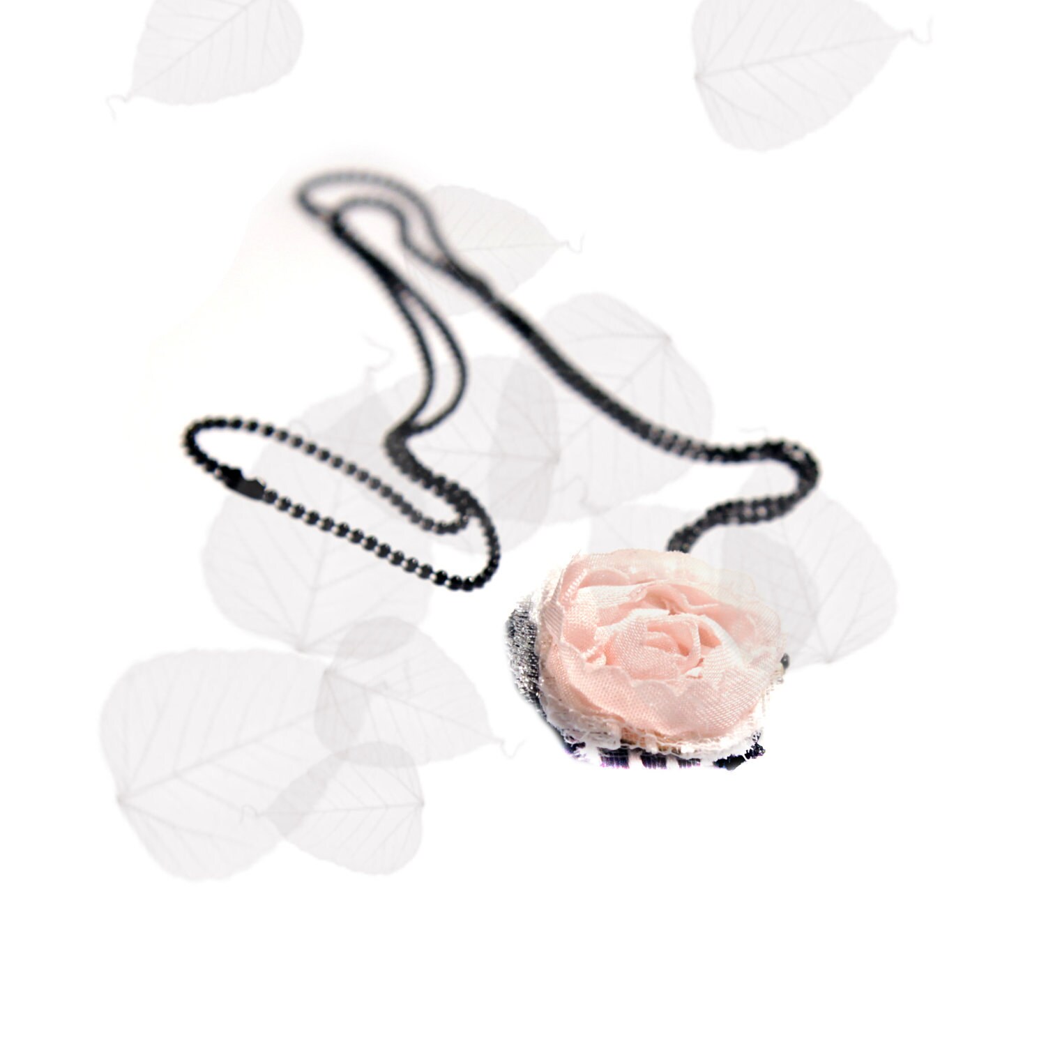 Suri inspired 30mm double sided black and pink rose charm necklace on 24'' 1.5 mm black ball chain