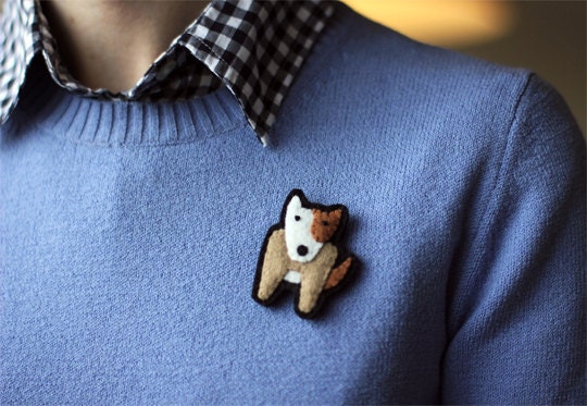 Bull Terrier Dog Brooch Felt Pin - Winston