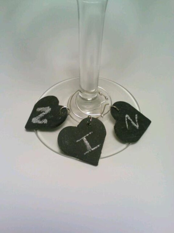Wine Glass Charms Chalkboard Rustic Chic Wedding Bridal Party Heart 