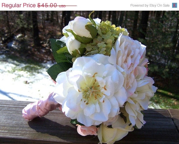 ON SALE shabby chic mixed garden wedding bouquet for bride or maid of honor