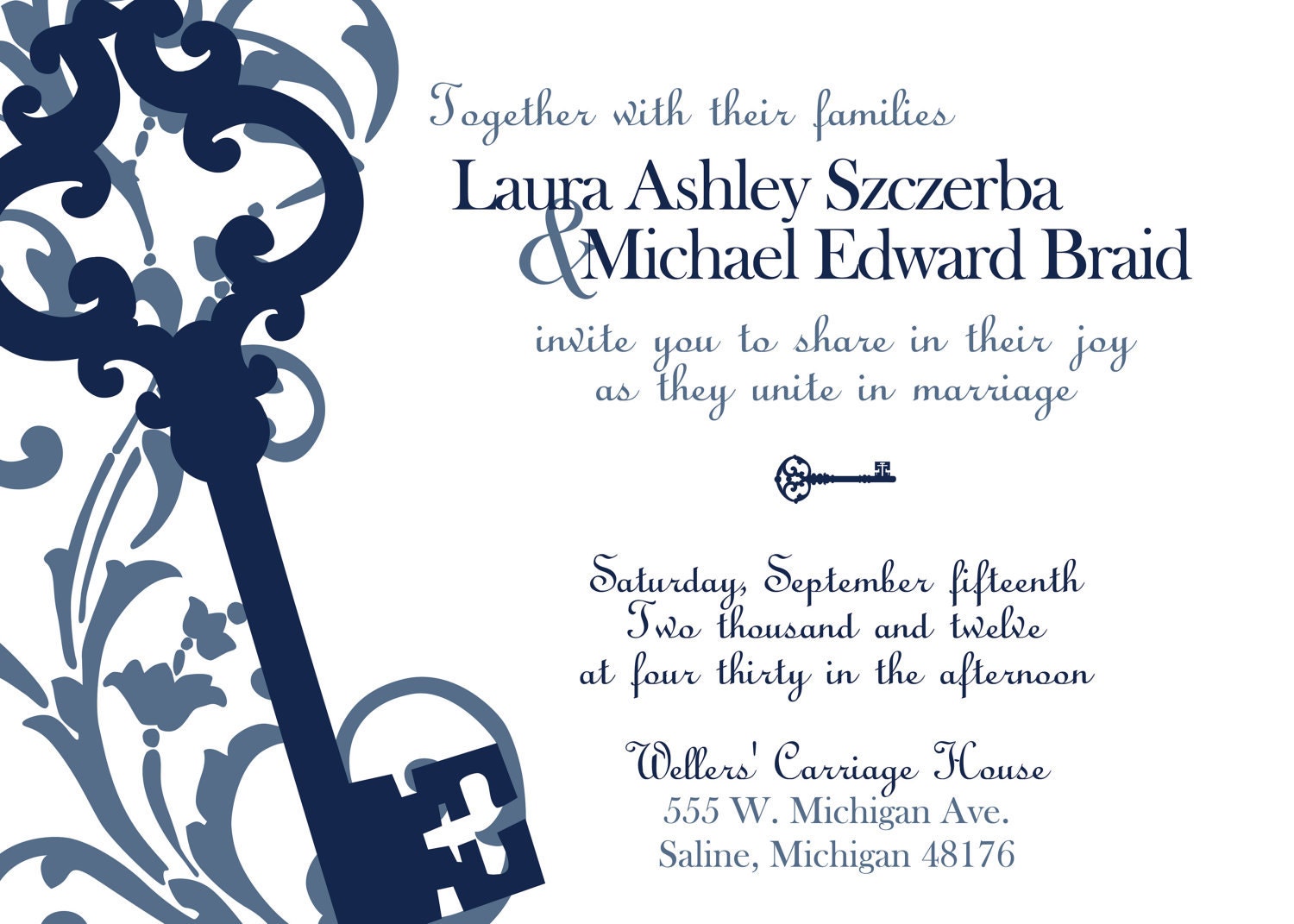 Antique Key Wedding Invitation 7x5 Printable Digital File DIY 