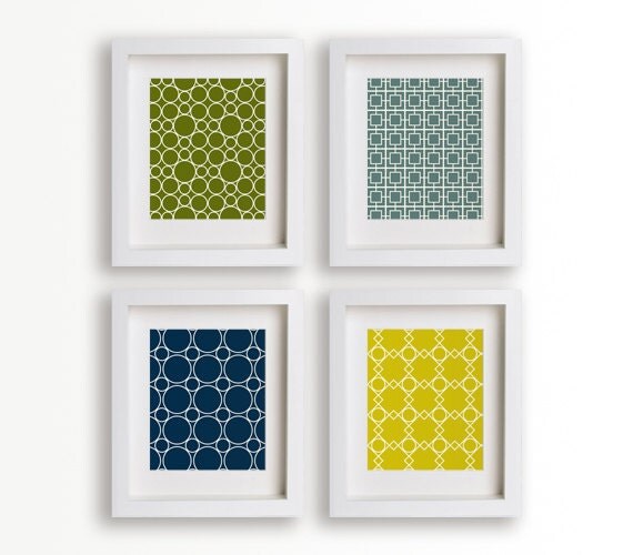 Mid Century Modern Lattice Inspired Art Prints - Set of Four 5x7s (coastal)