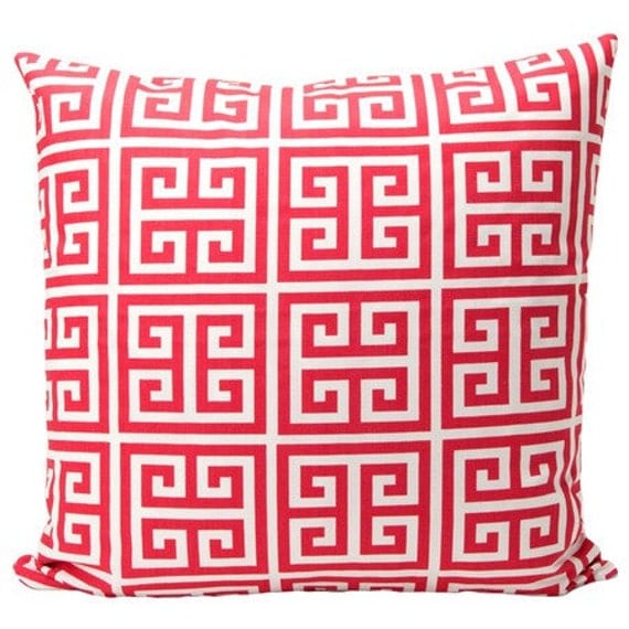 SALE 30% off Decorative Pillow with Down Insert Greek Key Maze Sherbet Pink White 20x20  MADE TO Order