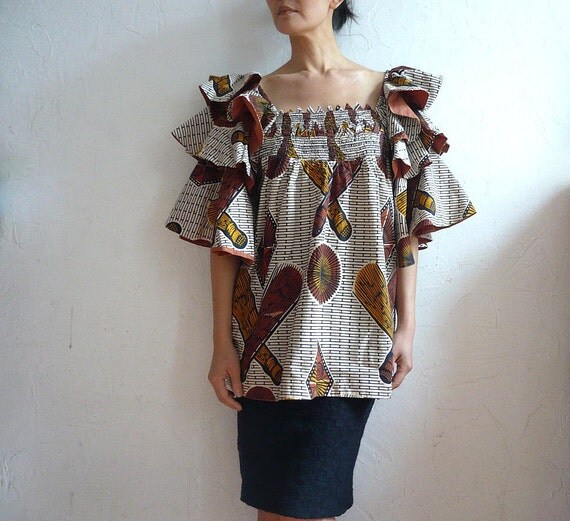 FATOU African Boubou Cotton Wax Maxi Blouse