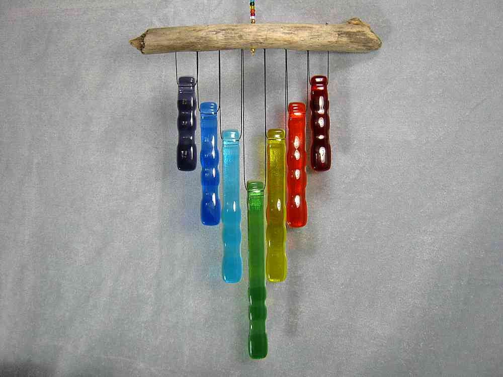 Rainbow Glass Wind Chime with Oregon Driftwood         M1