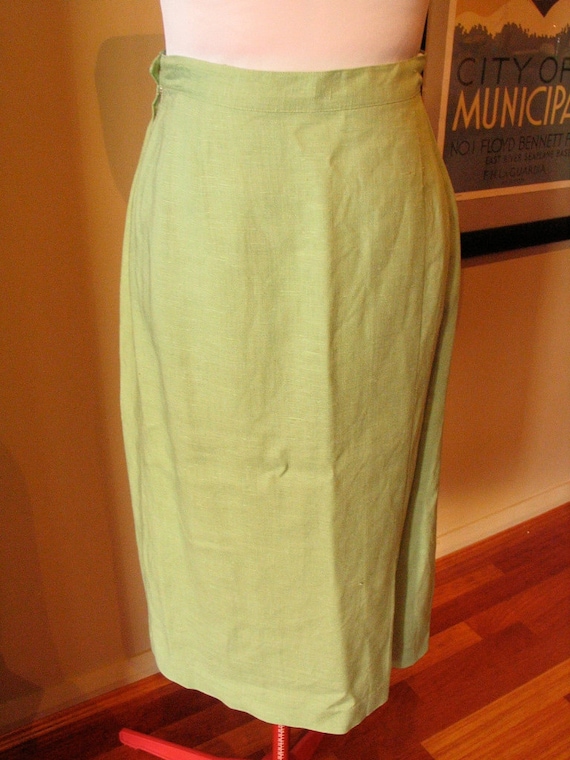 Vintage Late 1940s Spearmint Green Linen Skirt