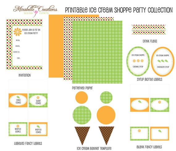 PRINTABLE PARTY COLLECTION -- Ice Cream Shoppe Collection -- Mirabelle Creations