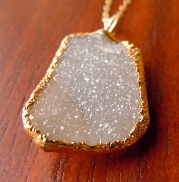 White Druzy Necklace in Gold
