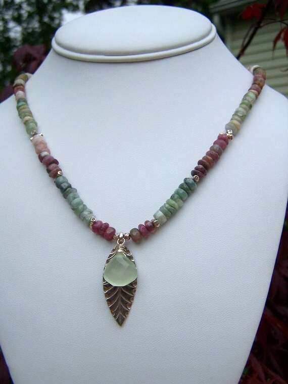 Tourmaline And Chalcedony Leaf Necklace Preview 2