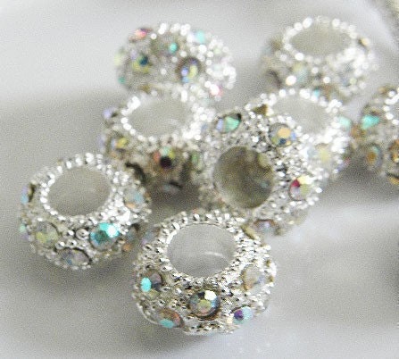FREE SHIPPING   european beads Rhinestone charm whtie ab coated PBB267