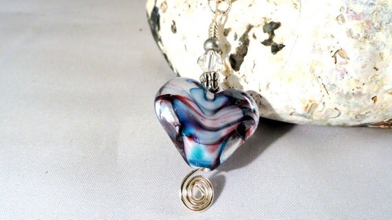 Purple & Blue Heart Lampwork Necklace