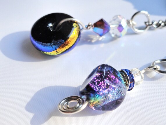 Midnight Blue and Purple Dichroic bead lariat necklace
