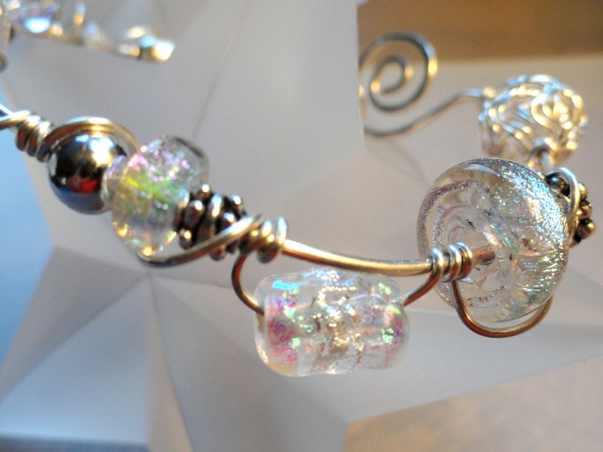 Northern Lights Amazing Dichroic Bead Wire Wrapped SS Bracelet