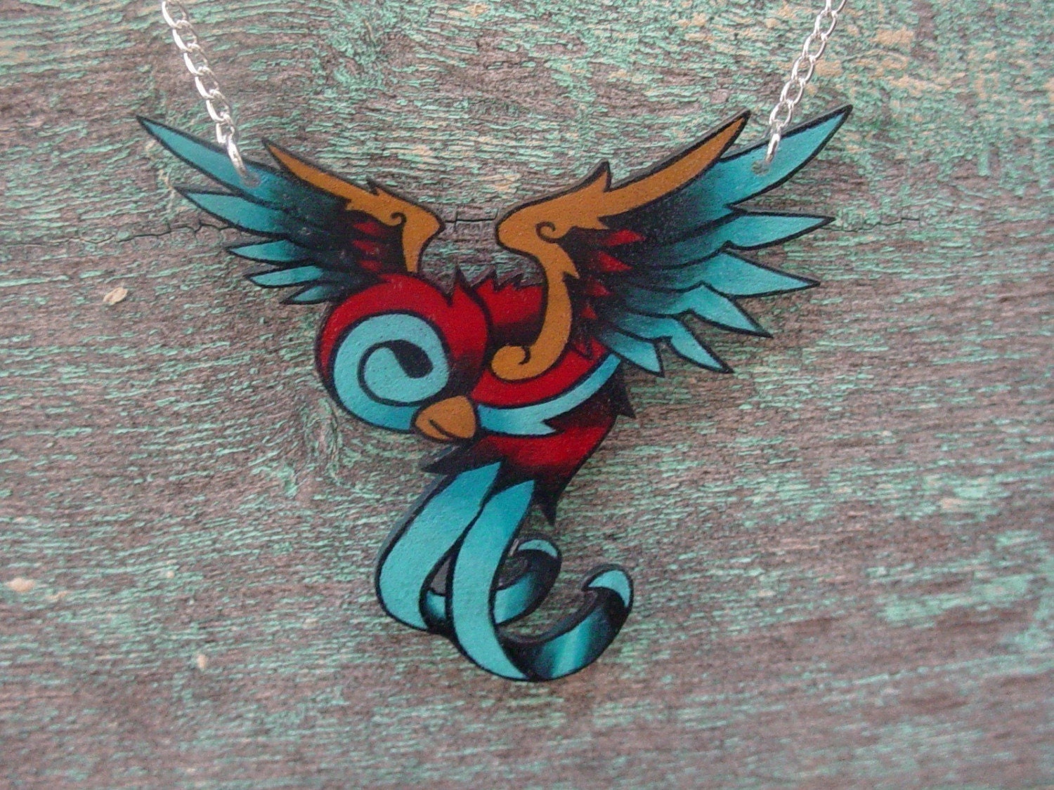 new school blue and red tattoo swallow necklace From wickedminky
