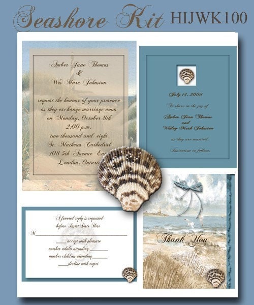 Beach Themed Complete Wedding Invitation Kit Printable and Editable