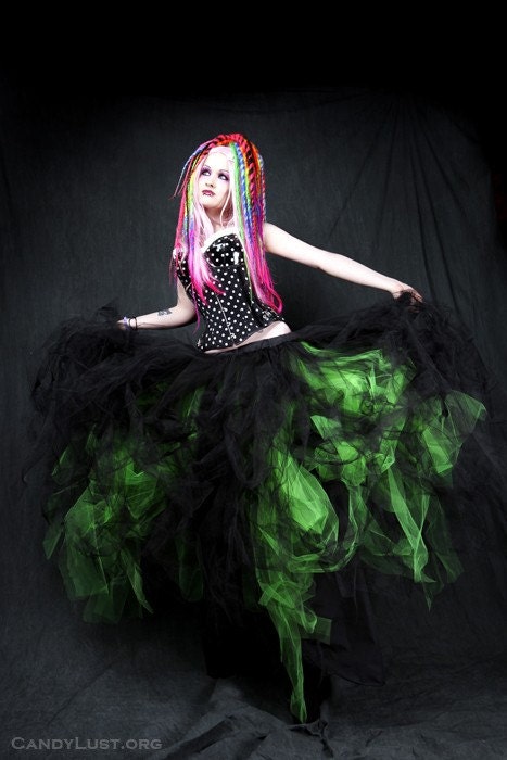 Neon Green Cyber Gothic Formal Wedding Skirt all sizes MTCoffinz