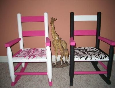 Rocking Chair Child Furniture Animal Print Zebra Africa Safari Hand Painted