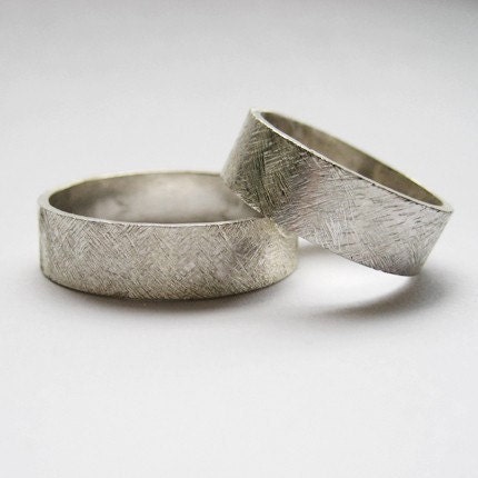 Modern textured wedding band set artisan metalsmith sterling silver 