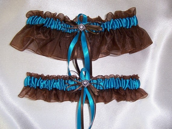 turquoise and purple wedding garters