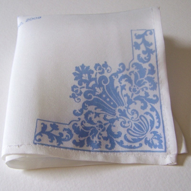 Silk wedding handkerchief something blue damask From ArtfulBeginnings