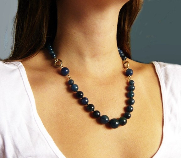 Royal Blue and Gold Necklace by MaruMaru on Etsy from etsy.com