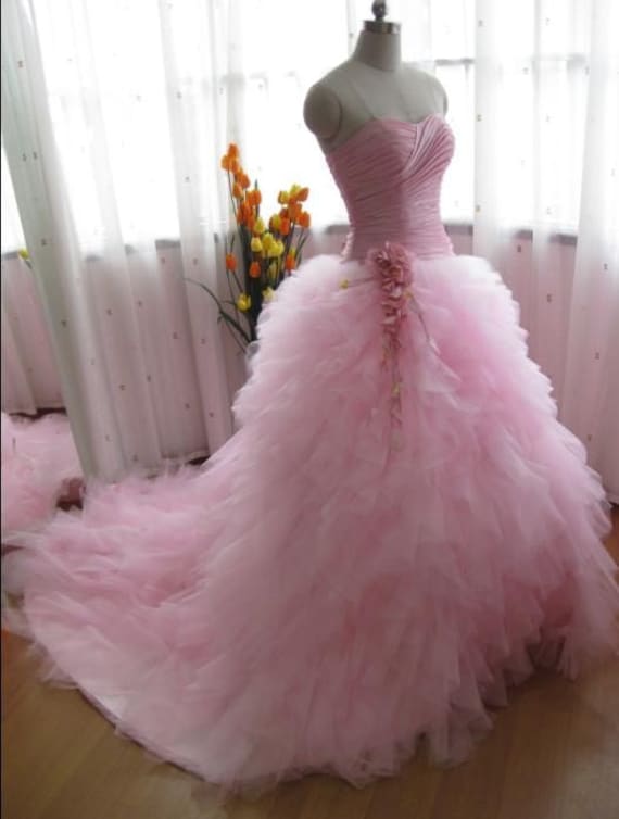Romantic Pink Princess Ball Gown Wedding Dress Evening Dress Size 6 8