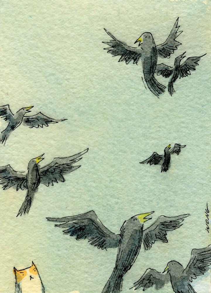 Original ACEO -- Fly Away Birds