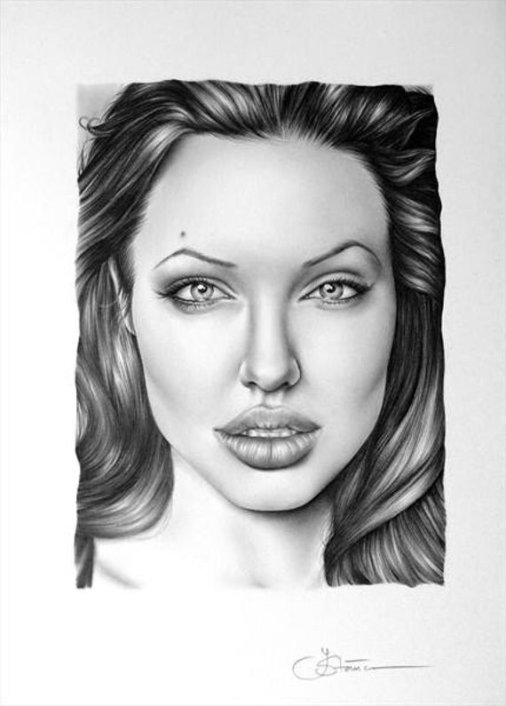 Angelina Jolie Fine Art Pencil Drawing Print Portrait Signed by Artist