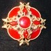 Vintage  Regal red art  glass with black rhinestones pin PRICE  REDUCED half off